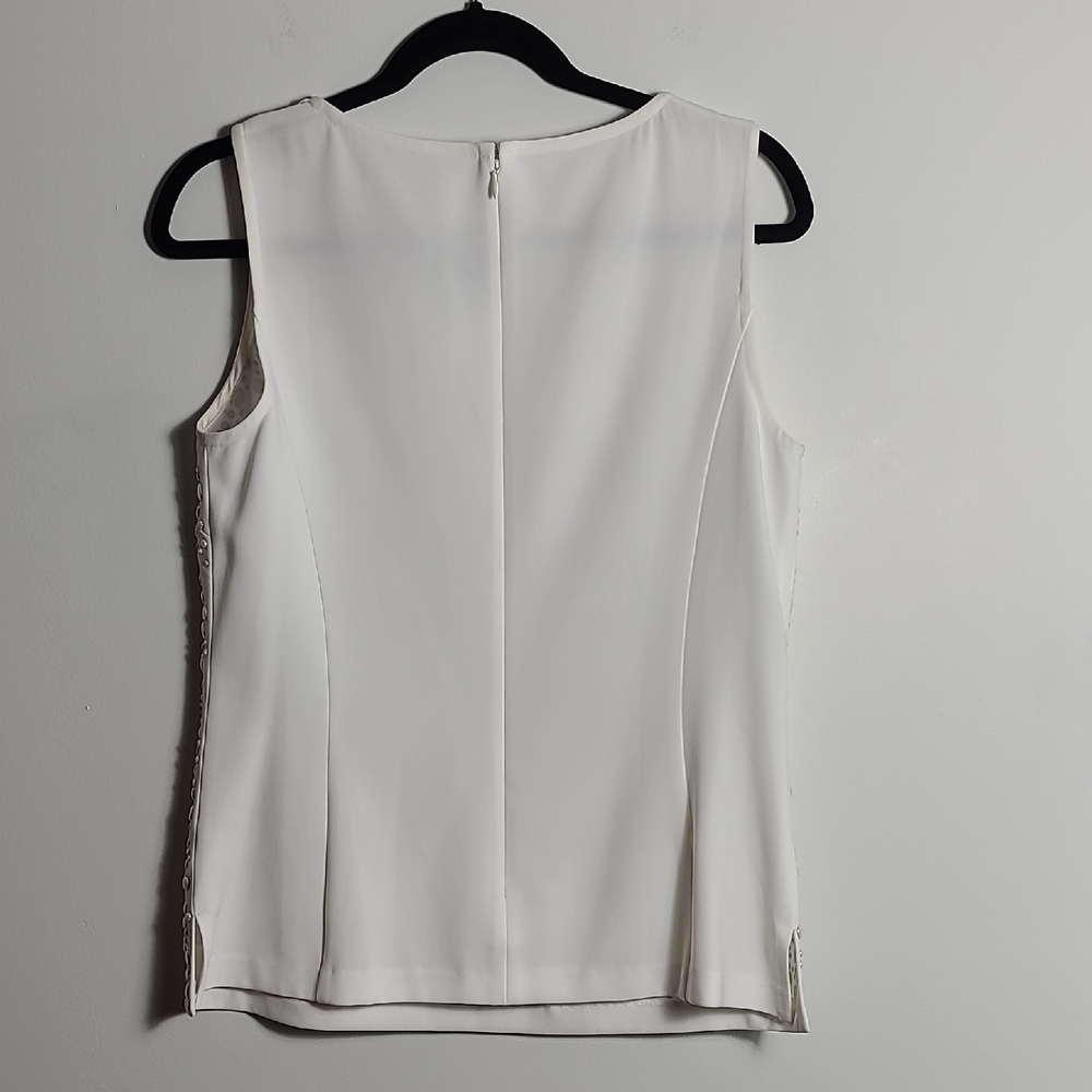 ST.JOHN Evening Ivory With Silver and Cream  Elegant Sleeveless Top Size 8 - Picture 11 of 16